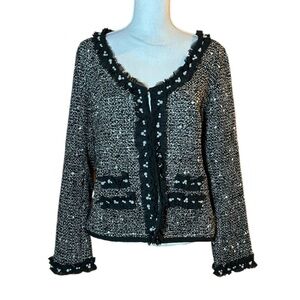 ECI Black and White Textured Cardigan